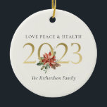 Love Peace Health Poinsettia Bunch Foil Gold 2023  Ceramic Ornament<br><div class="desc">If you need any further customization please feel free to message me on yellowfebstudio@gmail.com.</div>