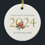 Love Peace Health Poinsettia Bunch Foil Gold 2024 Ceramic Ornament<br><div class="desc">If you need any further customization please feel free to message me on yellowfebstudio@gmail.com.</div>