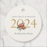 Love Peace Health Poinsettia Bunch Foil Gold 2024 Favor Tags<br><div class="desc">If you need any further customization please feel free to message me on yellowfebstudio@gmail.com.</div>