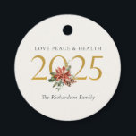Love Peace Health Poinsettia Bunch Foil Gold 2025 Favor Tags<br><div class="desc">If you need any further customization please feel free to message me on yellowfebstudio@gmail.com.</div>