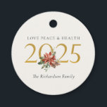Love Peace Health Poinsettia Bunch Foil Gold 2025 Favor Tags<br><div class="desc">If you need any further customization please feel free to message me on yellowfebstudio@gmail.com.</div>