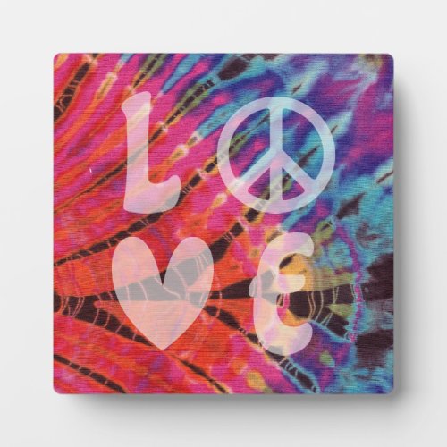 Love Peace Hippie Abstract Pink Blue Batik Tie Dye Plaque