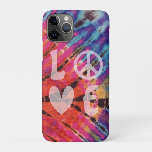 Love Peace Hippie Boho Pink Blue Batik Tie Dye iPhone 11 Pro Case