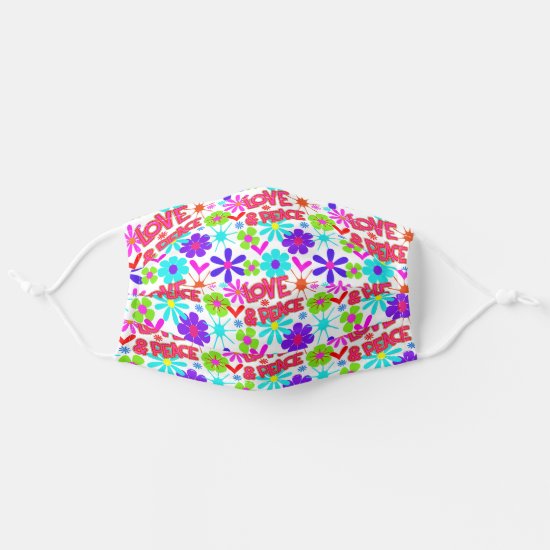Love & Peace Hippie Flower Power Pattern Cloth Face Mask