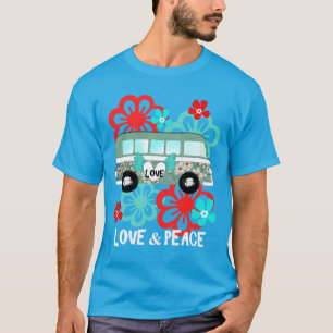 Love & Peace Hippie Flowery Camper Van Fun Graphic T-Shirt