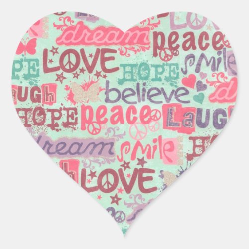 Love Peace Hope Believe Smile Heart Sticker