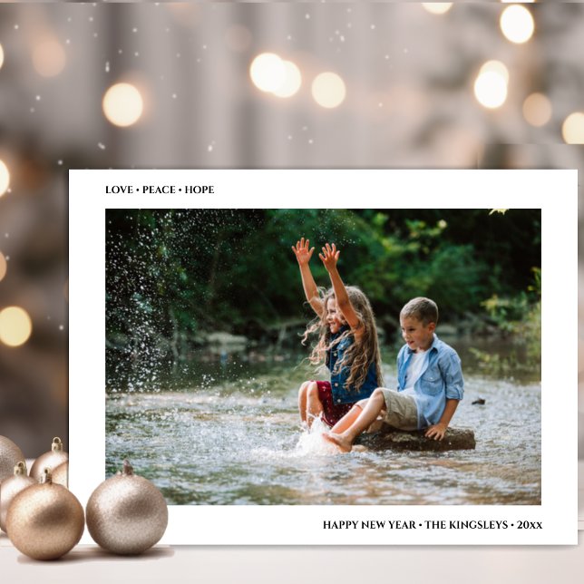 Love Peace Hope | Minimalist Happy New Year Photo Holiday Card (Creator Uploaded)
