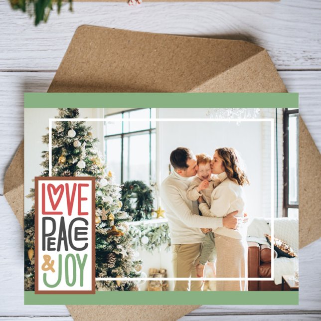 Love Peace & Joy (add your photo) Minimalist Holid Holiday Card (Creator Uploaded)