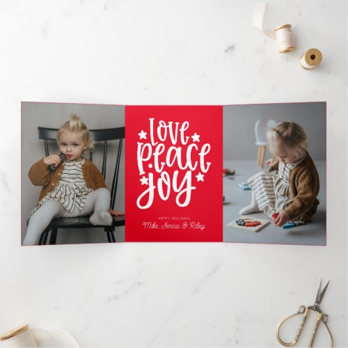 LOVE PEACE JOY  Add Your Photo Tri_Fold Holiday Card