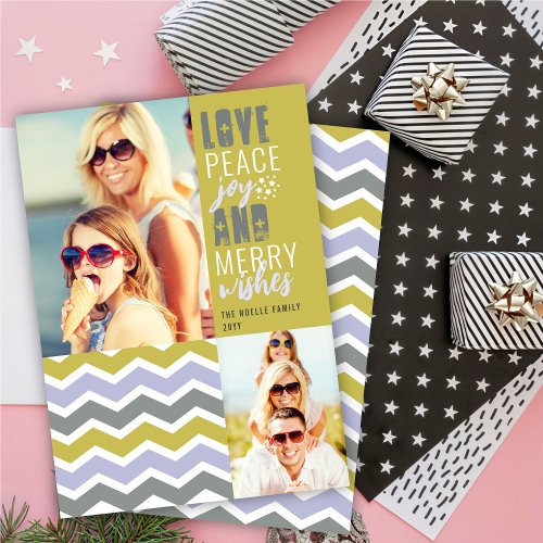Love Peace Joy And Merry Wishes Chevron Mod Photo Holiday Card
