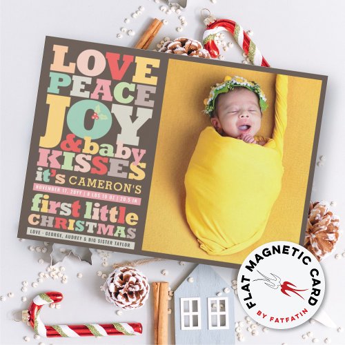 Love Peace Joy Baby Girl 1st Christmas Photo Card