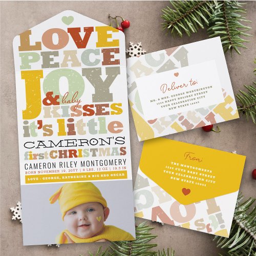 Love Peace Joy  Baby Kisses Photo Holiday Birth All In One Invitation