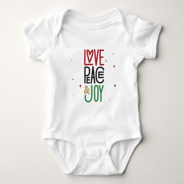 Love, Peace, & Joy Baby T-Shirt Bodysuit (Front)