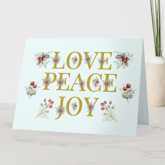 Love Peace Joy Berries Christmas Holiday Card (Front)