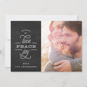 LOVE PEACE JOY Chalkboard Christmas Photo Holiday Card