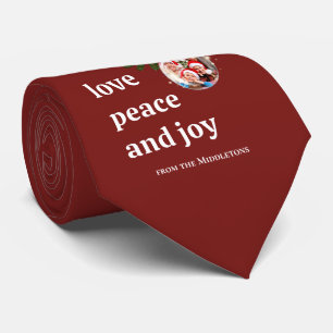 Love Peace Joy Christmas Family Photo Burgundy Red Neck Tie