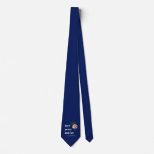 Love Peace Joy Christmas Family Photo Navy Blue Neck Tie