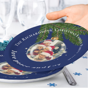 Love Peace Joy Christmas Party Photo Navy Blue Paper Plates