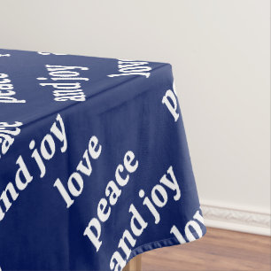 Love Peace Joy Christmas Typography Blue White Tablecloth
