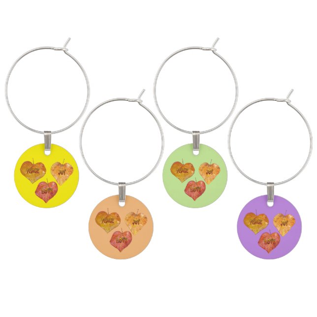 LOVE, PEACE, JOY Coloured Wine Charms (Staggered)