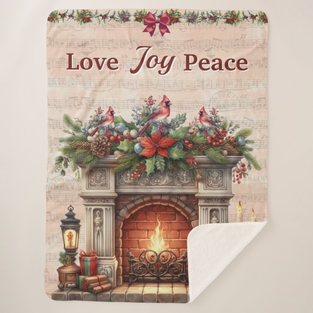 Love, Peace, Joy: Cozy Sherpa Blanket (Front)