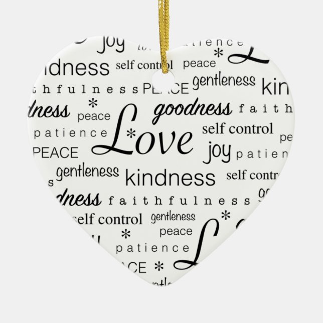 Love PEACE Joy Fruit of the Spirit Black White Ceramic Ornament (Front)