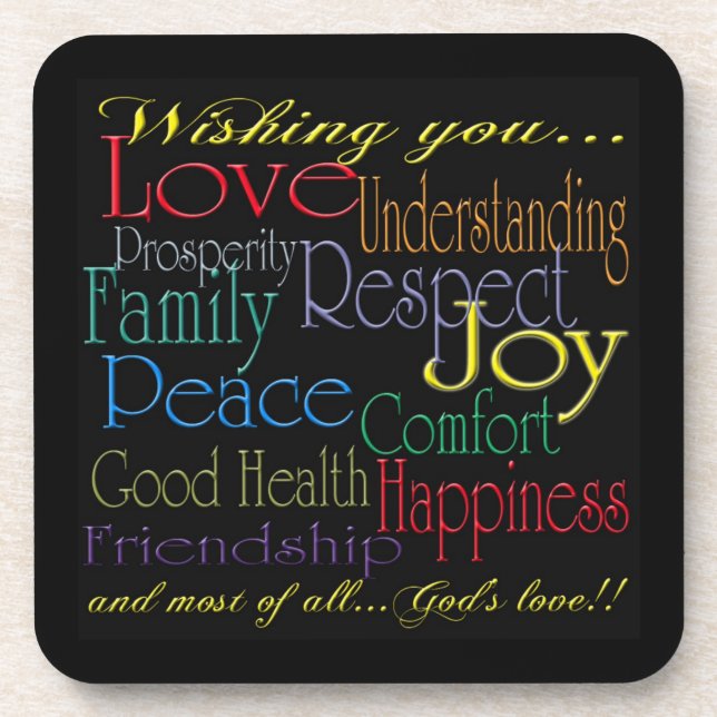 Love Peace Joy Happiness Cork Coaster (Front)