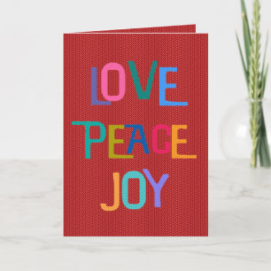 LOVE PEACE JOY Holiday Wishes Colorful Text Card