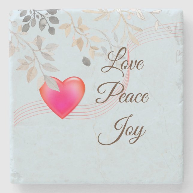Love Peace Joy II Stone Coaster (Front)