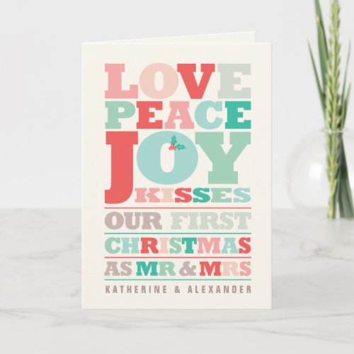Love Peace Joy Kisses Color Typography Christmas Holiday Card