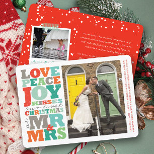 Love Peace Joy Kisses Mr & Mrs 1st Christmas Photo Holiday Card