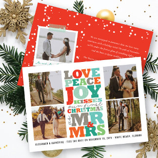 Love Peace Joy Kisses Mr & Mrs 1st Christmas Photo Holiday Card