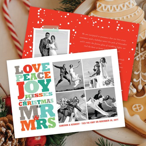 Love Peace Joy Kisses Mr  Mrs 1st Christmas Photo Holiday Card