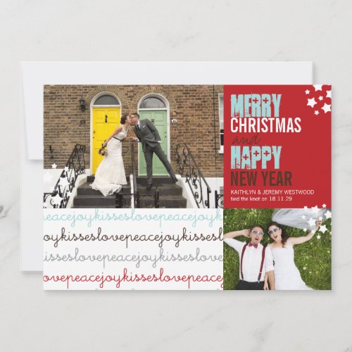 Love Peace Joy Kisses Mr  Mrs 1st Christmas Photo Holiday Card