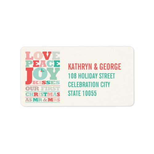Love Peace Joy Kisses Typography Christmas Address Label