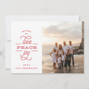 LOVE PEACE JOY Lettering Christmas Photo Holiday Card