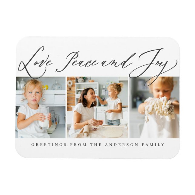 Love Peace & Joy Modern Chic Photo Holiday Magnet (Horizontal)