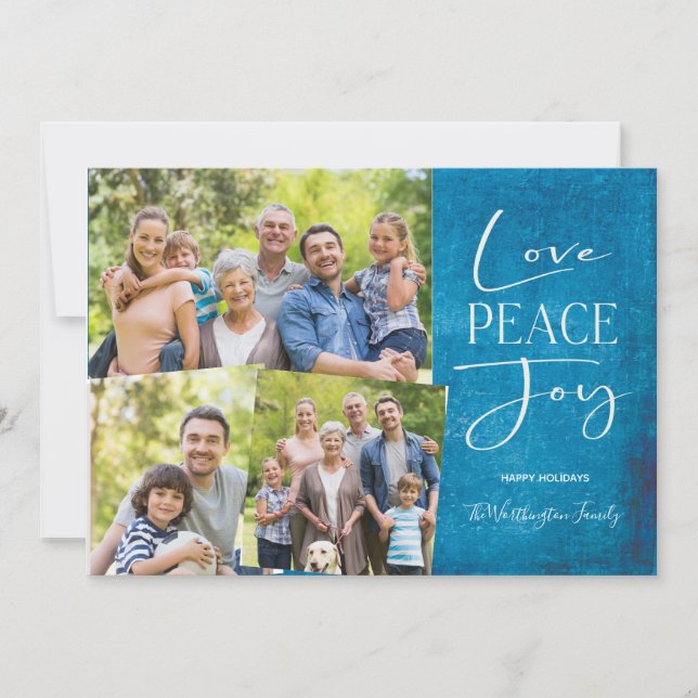 Love Peace Joy Modern Elegant Family Photo  Holida Holiday Card (Front)