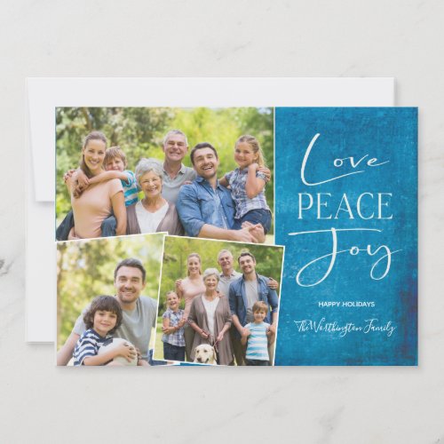 Love Peace Joy Modern Elegant Family Photo  Holida Holiday Card