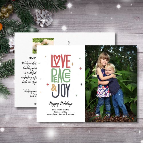 Love Peace Joy Modern Typography 2 Photo Holiday P Postcard