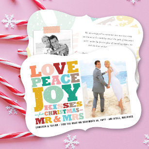 Love Peace Joy Mr & Mrs First Christmas Photo Holiday Card