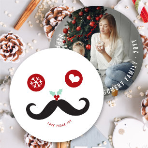 Love Peace Joy Mustache Funny Smiley Face Photo Holiday Card
