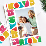 LOVE PEACE JOY one photo modern christmas frame Holiday Card<br><div class="desc">colorful LOVE PEACE JOY photo frame _____________________________ ***this design is part of a christmas holiday collection*** Introducing my vibrant "Colorful Love Peace Joy" collection! Experience the essence of love, peace, and joy through our beautifully designed products. The main feature is the bold and colorful lettering that spells out "Love Peace...</div>