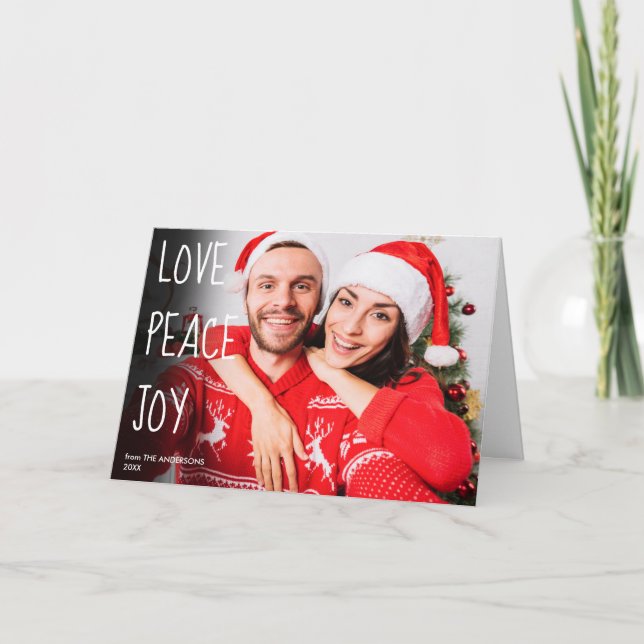 Love Peace Joy Photo Modern Christmas Holiday Card (Front)