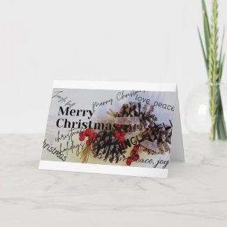 Love, Peace, Joy Pine cones Merry Christmas Card