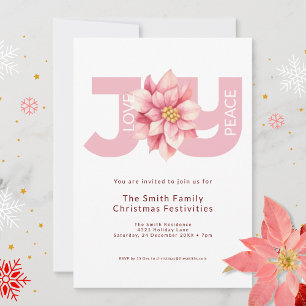 Love Peace Joy Pink Poinsettia Christmas Invitation