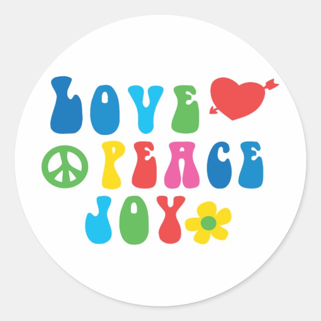 Love Peace Joy Round Stickers, Glossy Classic Round Sticker (Front)