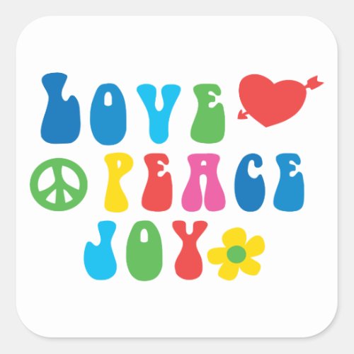 Love Peace Joy Square Stickers Glossy Square Sticker