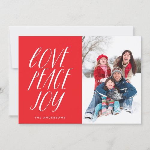 Love Peace Joy White Lettering Holiday Photo Card