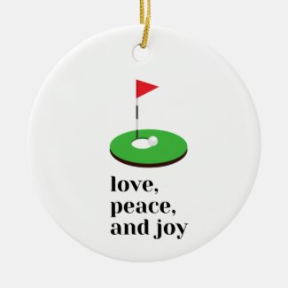 Love  Peace Joy with Golf Flag Merry Christmas  Ceramic Ornament